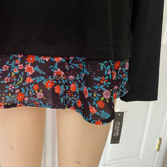 ZAC & RACHEL Black FLORAL Collared Layered look BLACK Blouse Shirt *SMALL* - Picture 3 of 7